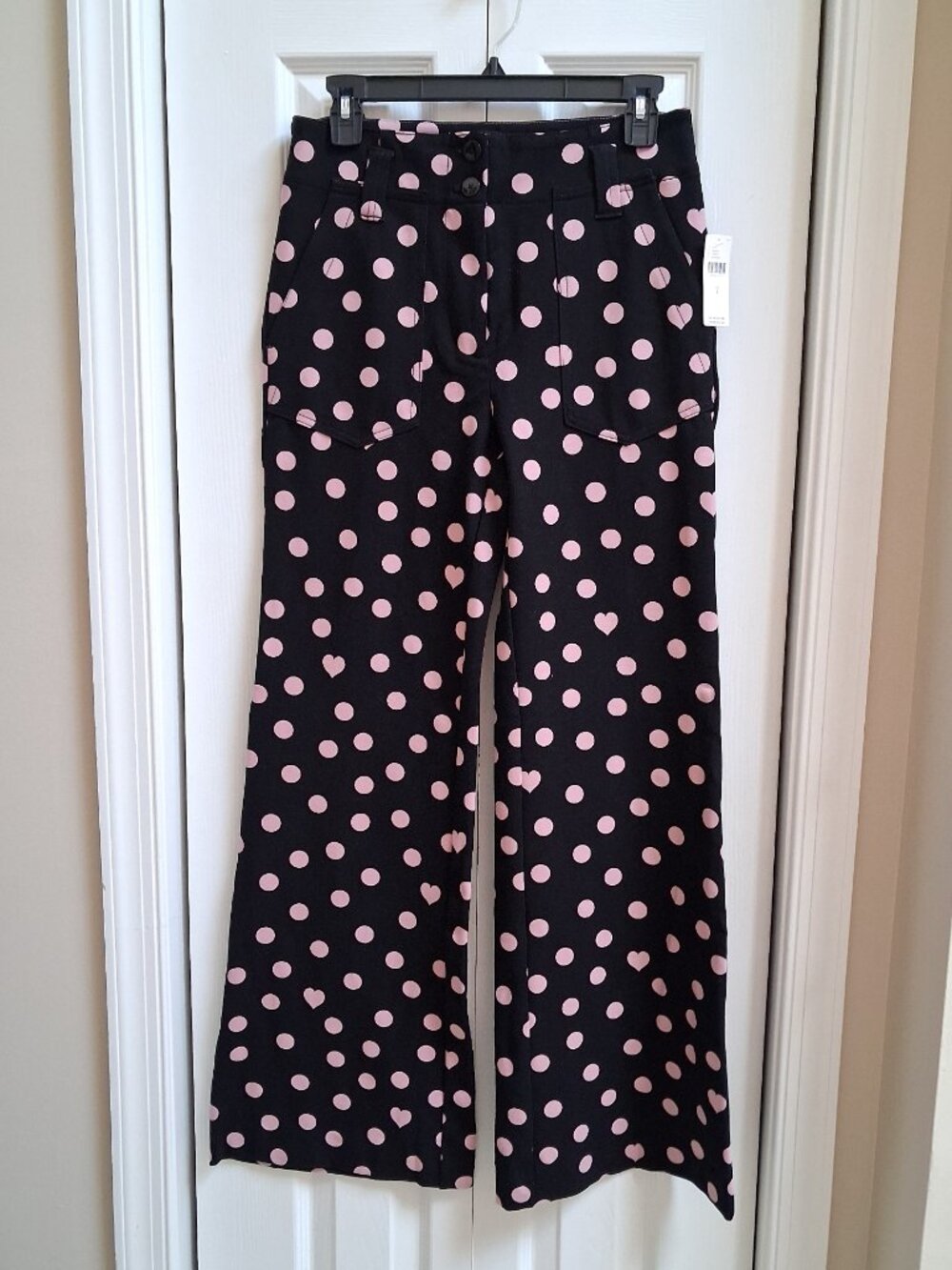 NWT MAEVE by Anthropologie The Naomi Black w/Pink Dot Wide Leg Pants sz 4